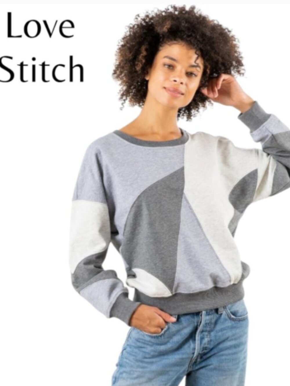 NWOT Love Stitch Motley Patchwork Color Block Pull Over Cotton Blend Sweatshirt